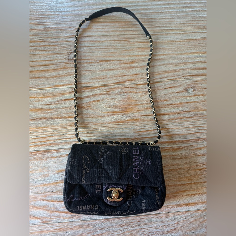 Quilted denim shoulder / crossbody bag